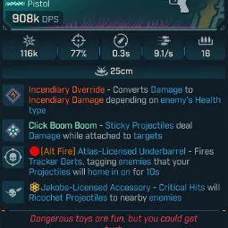 ⭐[MODDED] L1 HANDCANNON (FIRE CONVERT) - 908K DPS - 77% ACCURACY - 9.1 FIRE RATE - 0.3S RELOAD - RICOCHET - TRACKER DARTS⭐