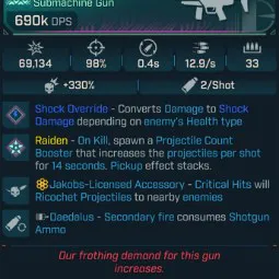 ⭐[MODDED] L1 RAIDEN (SHOCK CONVERT) - 690K DPS - 98% ACCURACY - 12.9/s FIRE RATE - 0.4s RELOAD - RICOCHET - 2ND FIRE SHOTGUN AMMO⭐