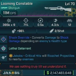 ⭐[MODDED] L70 CONSTABLE (SHOCK) - 11M DPS - 4.3/s FIRE RATE - 0.5s RELOAD - 9 PROJECTILES - RICOCHET⭐