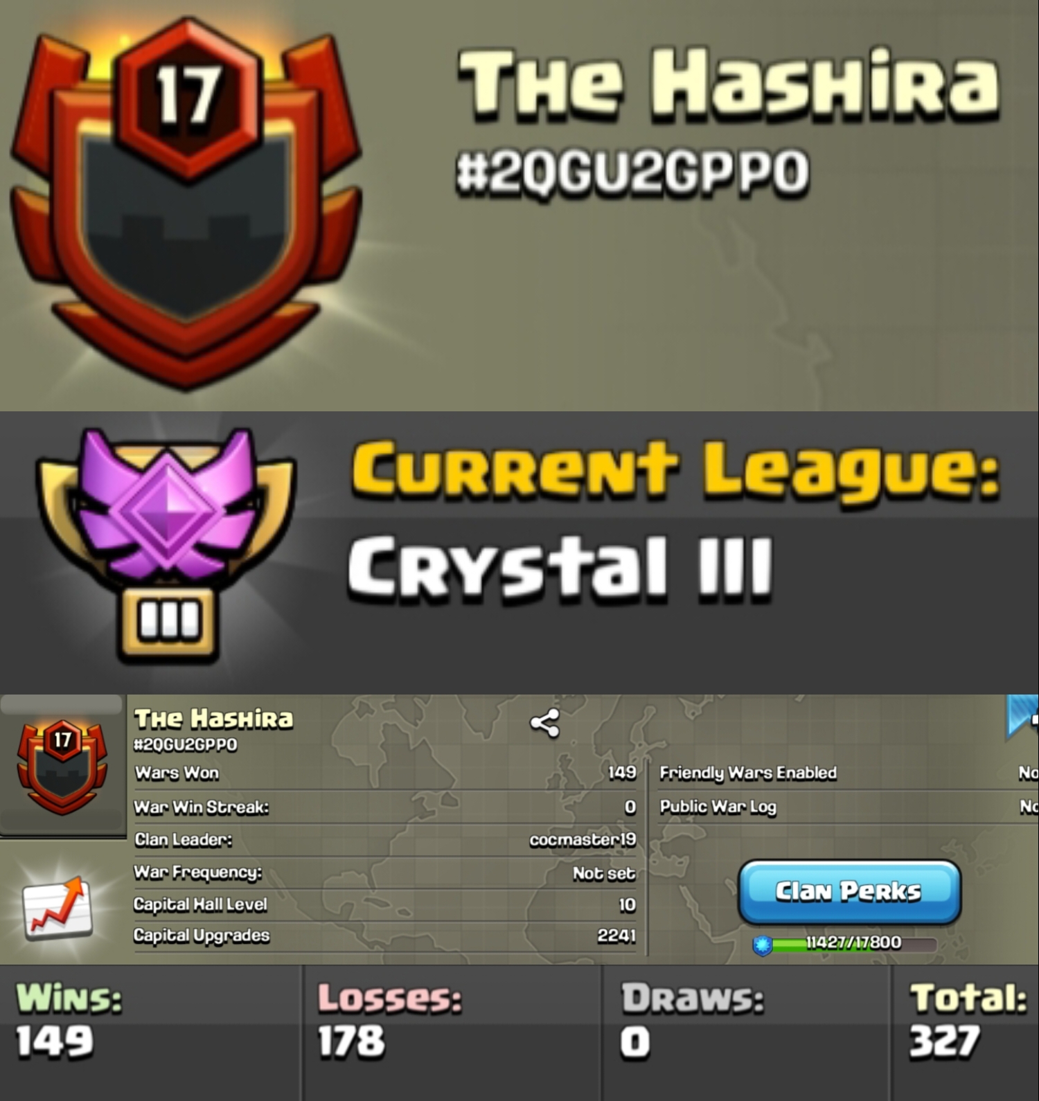 Level 17 clan || clan capital 10 || crystal 3 || name - The Hashira