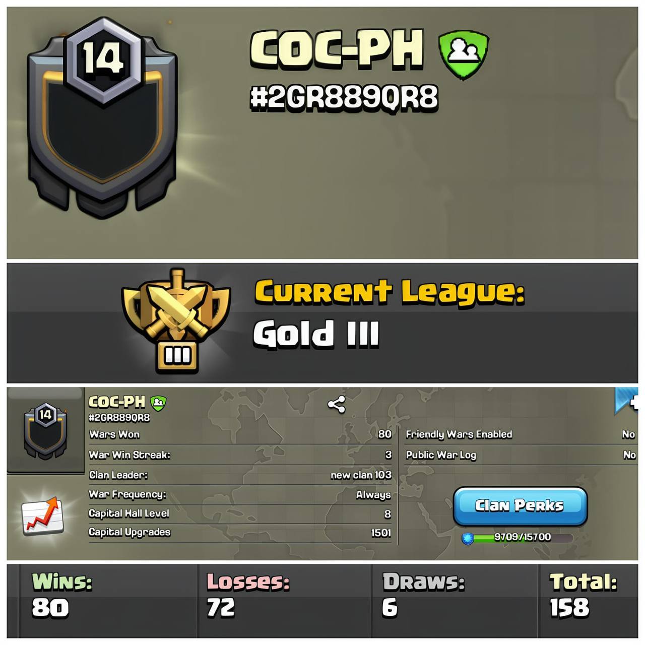 CHEAPEST LVL 14 CLAN🔥COC-PH🔥CAPITAL HALL 8🔥Gold LEAGUE 3🔥POSITIVE WAR LOG🔥GRAB IT FAST!