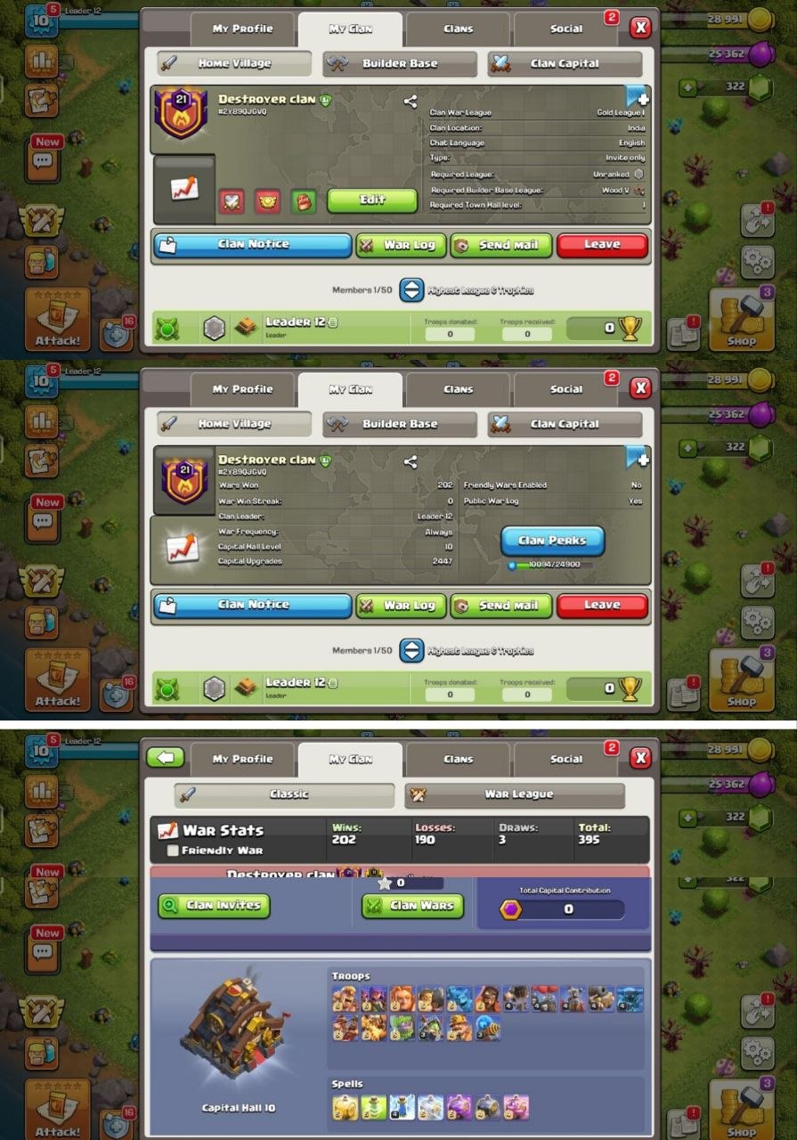 Destroyer Clan 👑 Level 21 🔥 Rare Best Name ☯️ Capital Hall 10 Almost Max 🏆 War Win 202 💥 Lost 190 ⭕ Best Clan