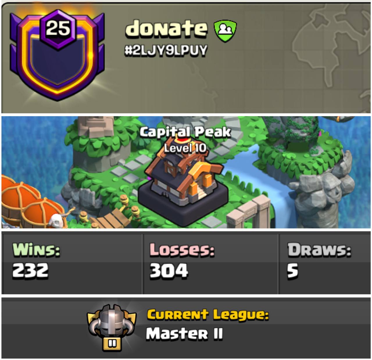 Level 25 ✨ Name - donate ✨ Master League 2 ✨ Clan Capital 10 ✨ Fast Delivery
