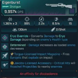 ⭐[MODDED] L70 EIGENBURST (FIRE) - 9,957K DPS - 99% ACCURACY - 8.9/s FIRE RATE - 3 PROJECTILES - RICOCHET - STICKY GYROJETS⭐