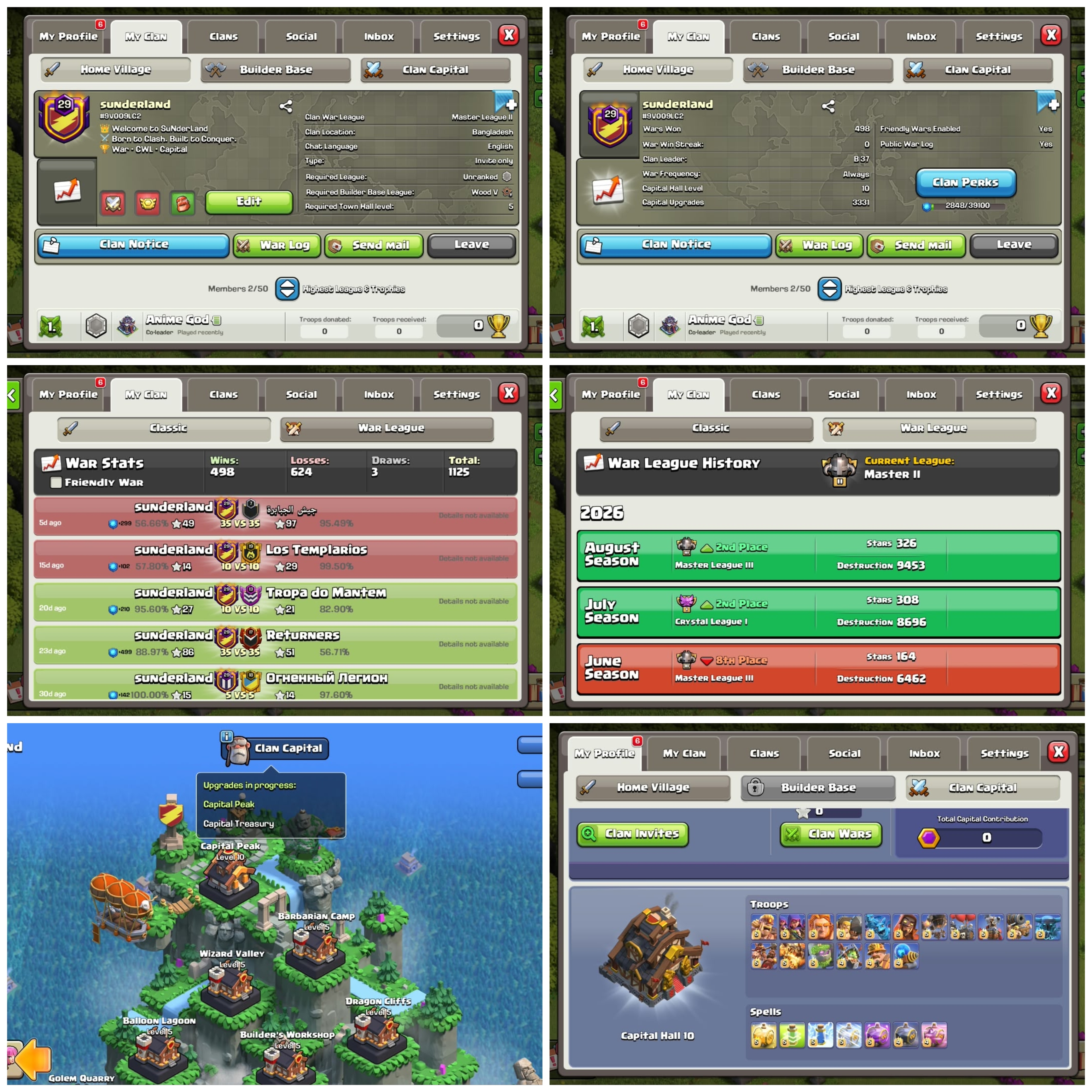 CU-3331 || CLAN LEVEL 29 || MASTER LEAGUE 2 || NAME: SUNDERLAND || RARE ENGLISH NAME || CLAN CAPITAL 10 || WIN- 498 | LOSS- 624 || LOW PRICE