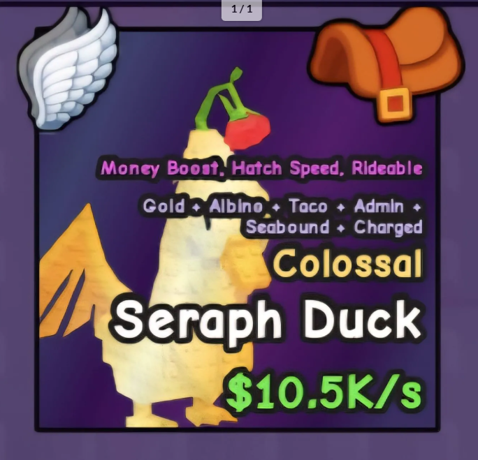 Colossal Gold Albino Seraph Duck | Level 0, 3.5% Pet From Immortal Egg