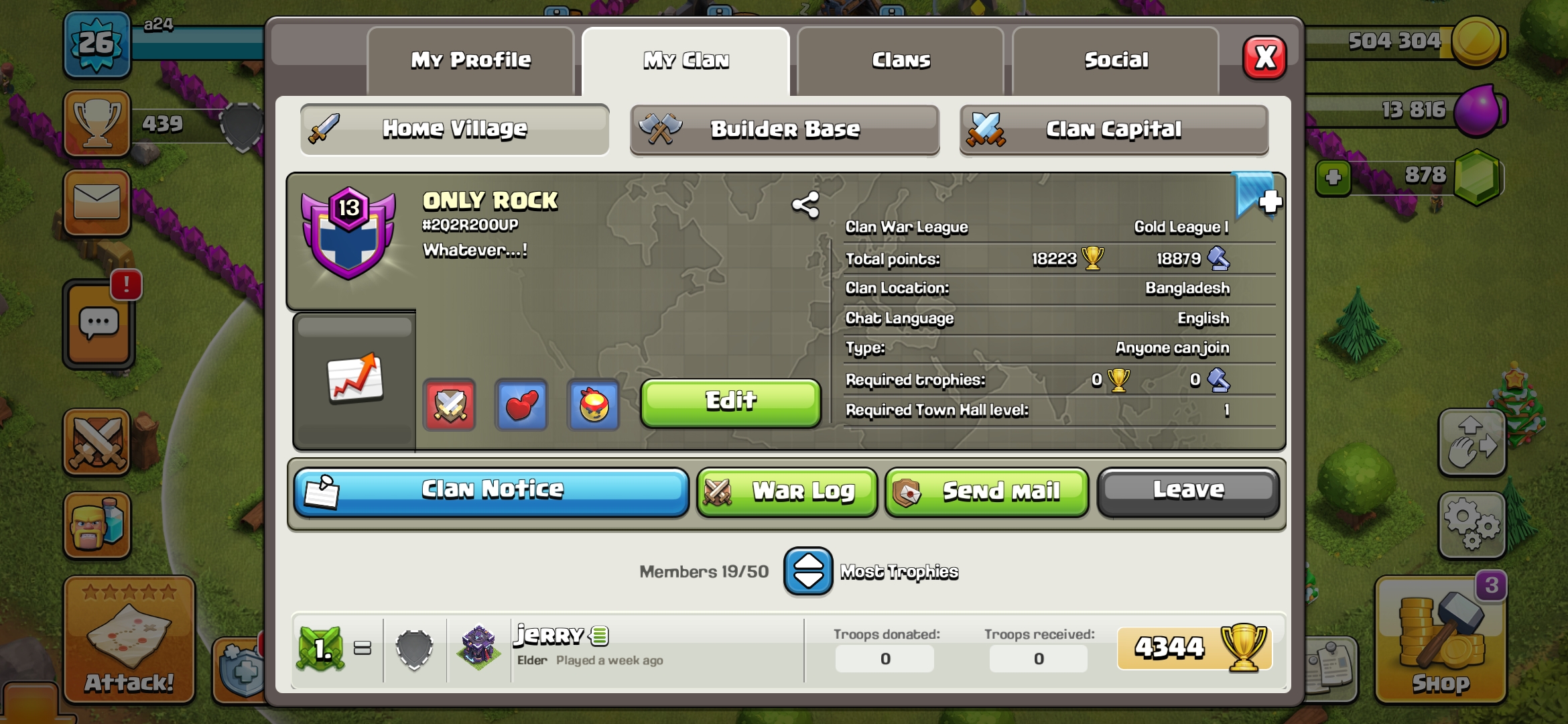 🔥 LEVEL 13🔥NAME- ONLY ROCK🔥GOLD 1🔥CLAN CAPITAL 7🔥CHEAP PRICE🔥INSTANT DELIVERY