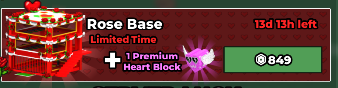 Steal a Brainrot - Rose Base + 1 Premium Heart Block【849R】