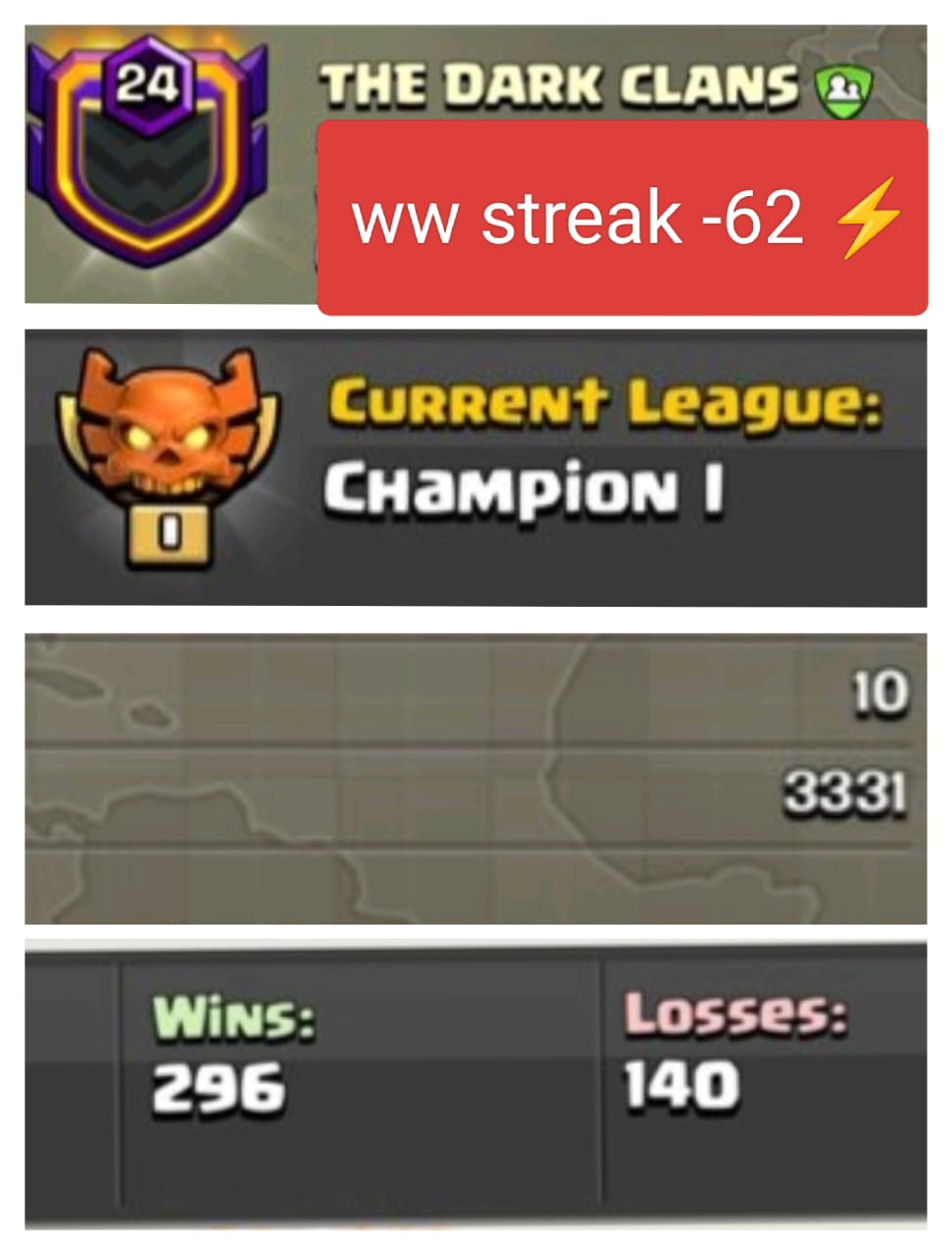 [ RAREST 62 WAR WIN STREAK ] LEVEL 24 ✨ THE DARK WARS ✨ CC 10 MAX ✨ POSITIVE WAR LOG ✨ J05