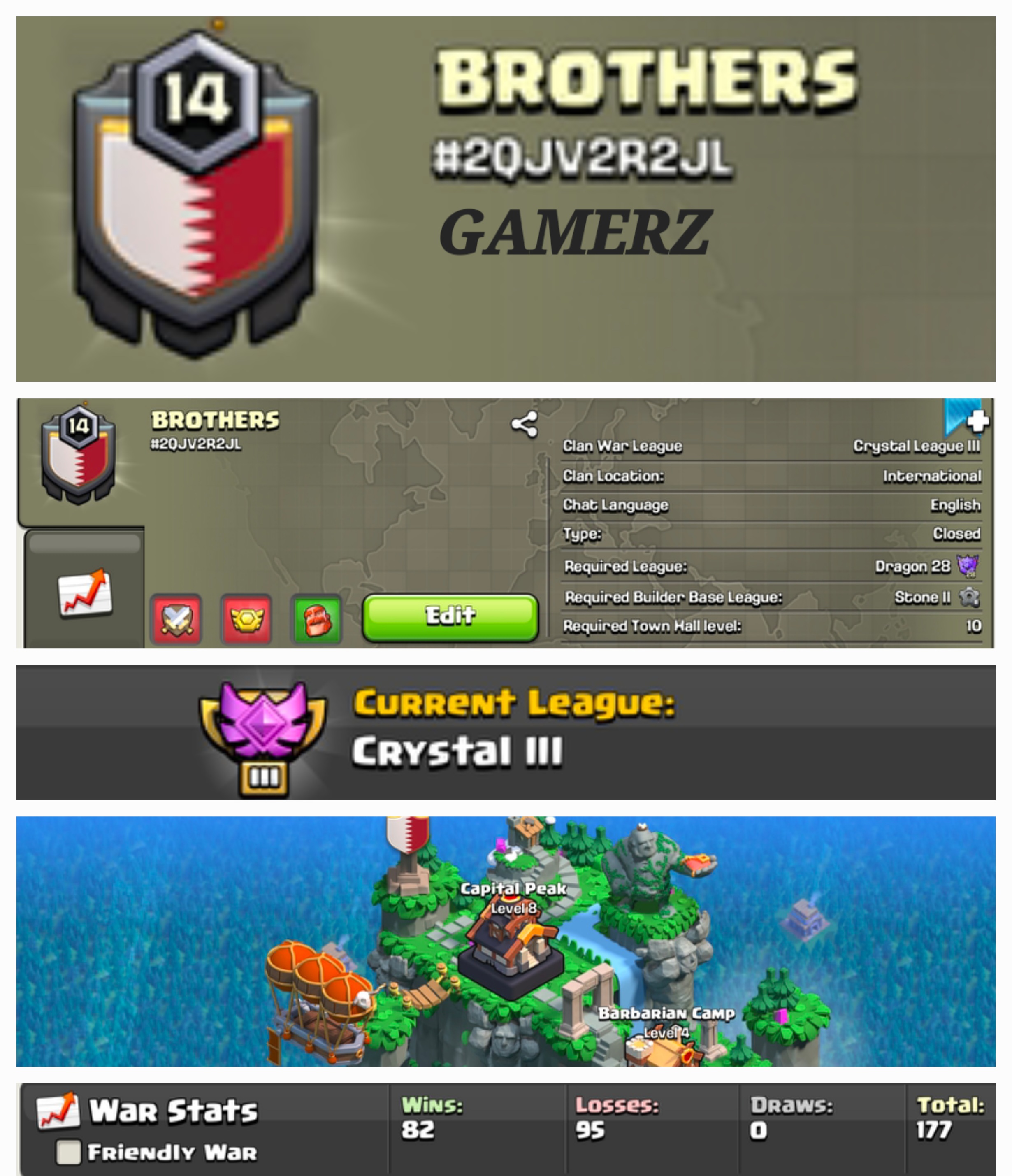 BROTHERS !! LEVEL 14 !! CAPITAL PEAK 8 !! CRYSTAL LEAUGE 3 !! WIN 82 LOSS 95 !! PERFECT NAME !! CHEAP !! FAST DELIVERY