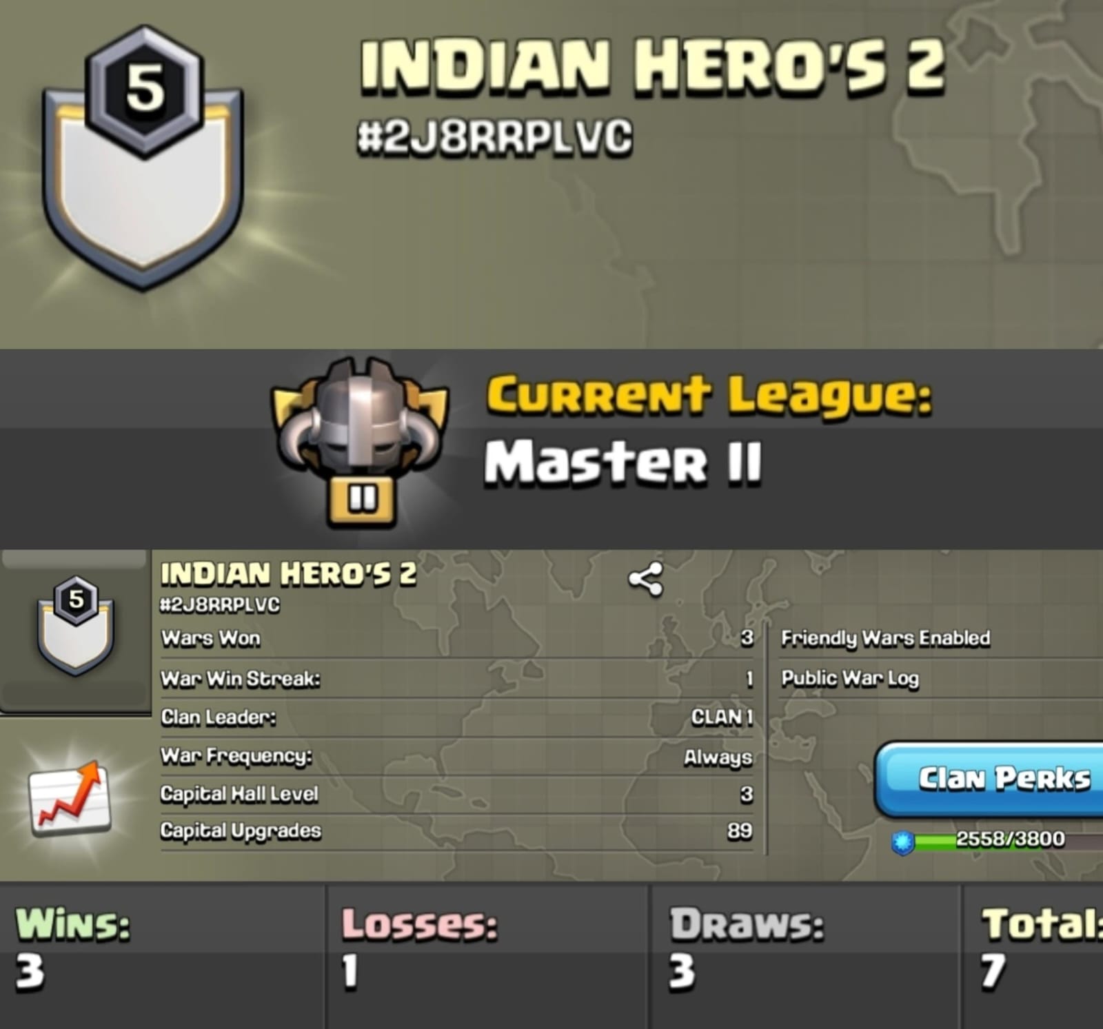 Level 5 clan || master 2 || warlog 3-1 || name - INDIAN HERO'S 2