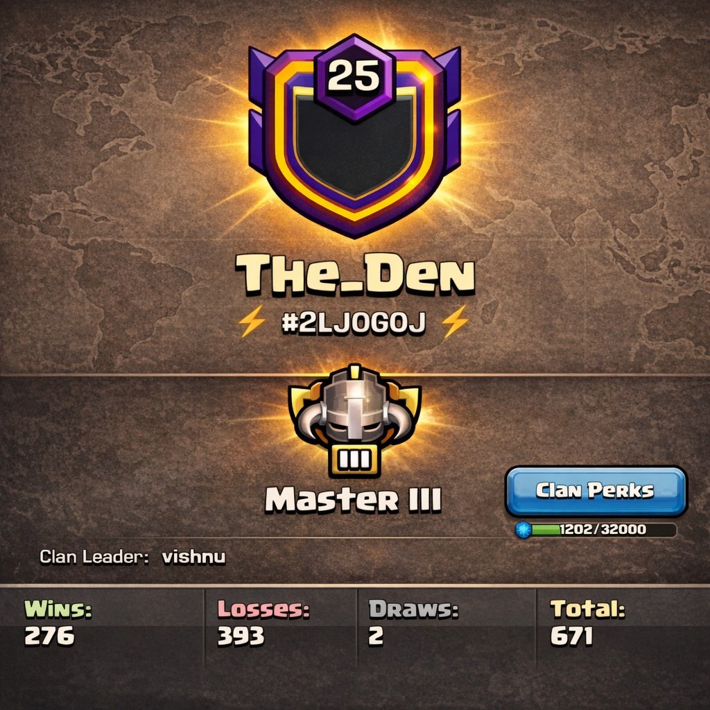GOOD NAME 💎 The Den 🏰 LEVEL: 25 ⚔️ WAR: 276-393-2 🏅 CWL: 🏆 MASTER III 💸 CHEAP CLAN - INSTANT - AVAILABLE