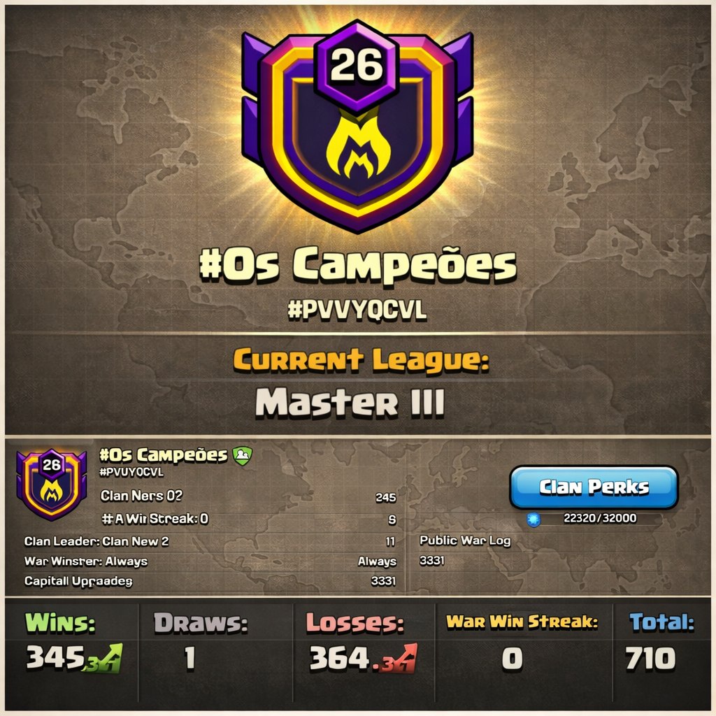 FULL MAX CLAN CAPITAL - THE CHAMPION 🏰 LEVEL: 26 🏛️ CAPITAL HALL: 10 ⚔️ WAR: 345-364-1 🏅 CWL: 🏆 MASTER III 💸 OS CAMPEDES NAME- INSTANT - AVAILABLE