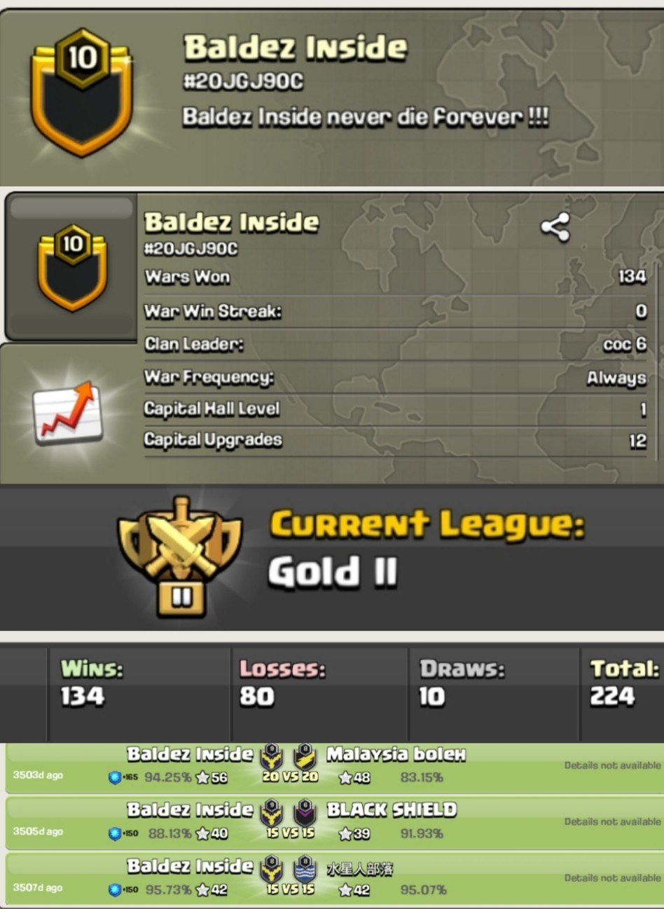 Baldez Inside 🏰 LEVEL: 10 ⚔️ WAR: 134-80-10 🏅 CWL: 🥈 GOLD II 💸 CHEAP CLAN - INSTANT - AVAILABLE