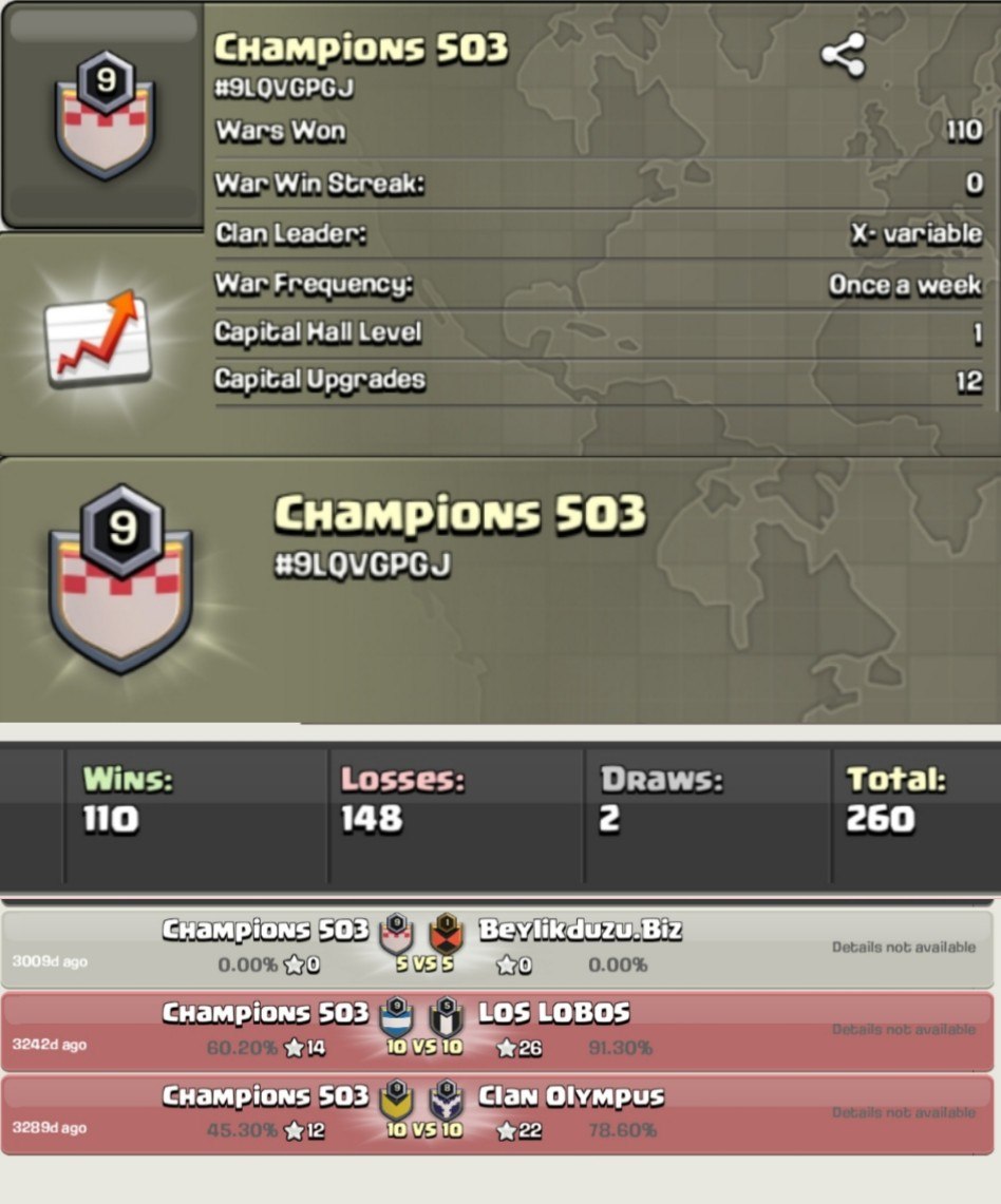 CHAMPION 503 🏰 LEVEL: 9 ⚔️ WAR: 110-148-2 🏅 CWL: 📭 UNRANKED 💸 CHEAP CLAN - INSTANT - AVAILABLE