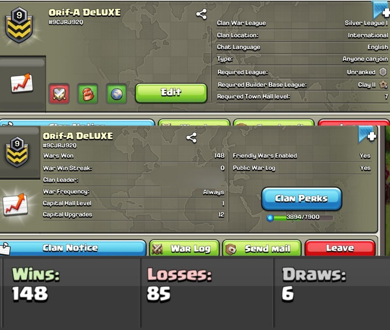 Orif-A DeLUXE [] LEVEL: 9 [] CAPITAL HALL: 1 [] WAR WON: 148 [] CWL: Silver League I