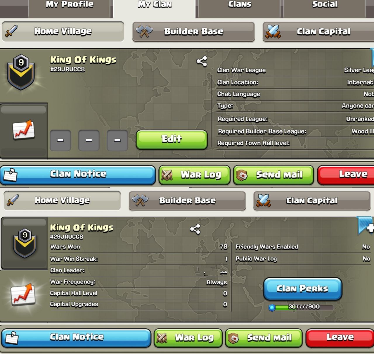 King Of Kings [] LEVEL: 9 [] CAPITAL HALL: 0 [] WAR WON: 78 [] CWL: Silver League II