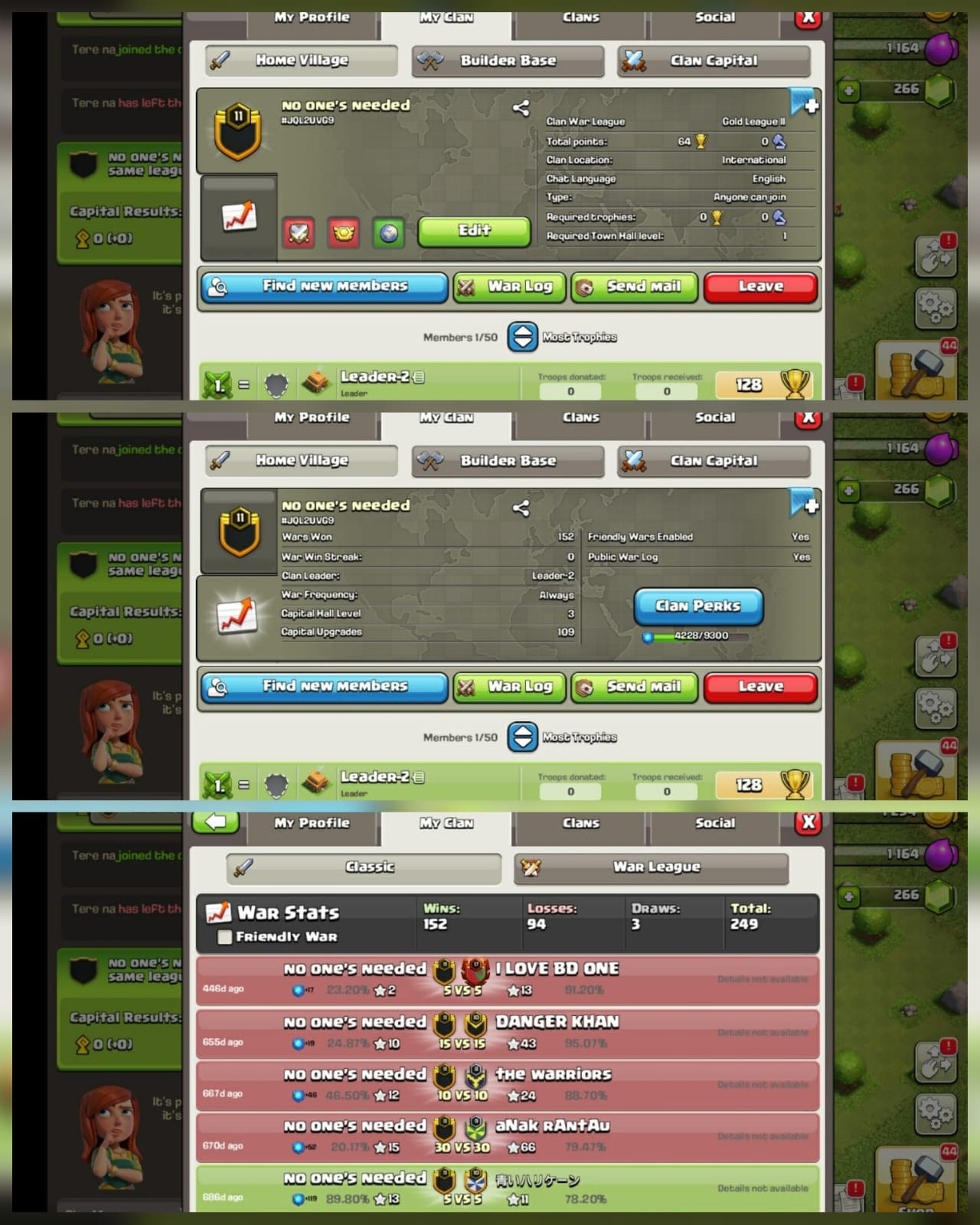 English Name- No one's needed ]Broken Heart] Gold 2]CC 3]level11]152Win-94Loss ]Fast Delivery] Cheap Clan