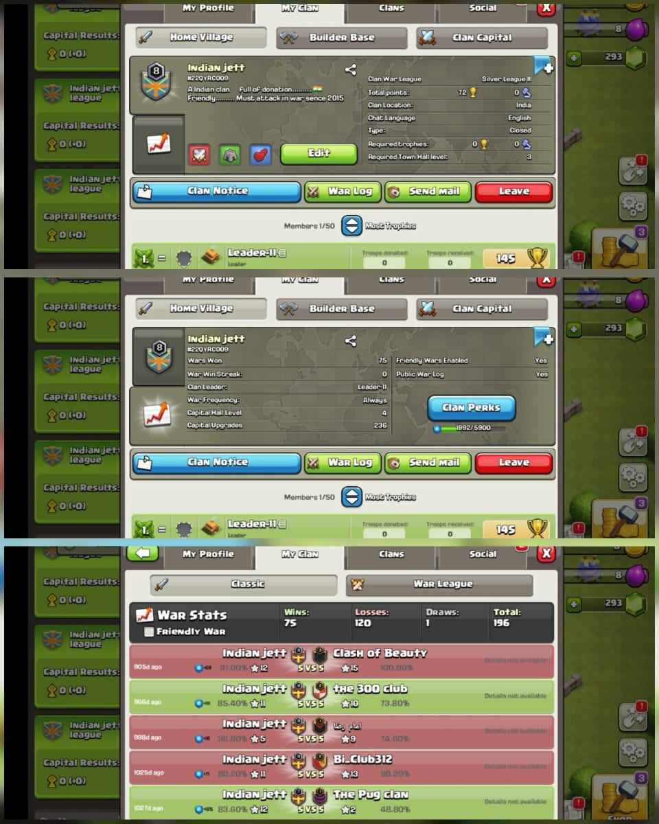 Random Name- Indian jett] Silver 2]CC 4]level8]75Win-120Loss ]Fast Delivery] Cheap Clan