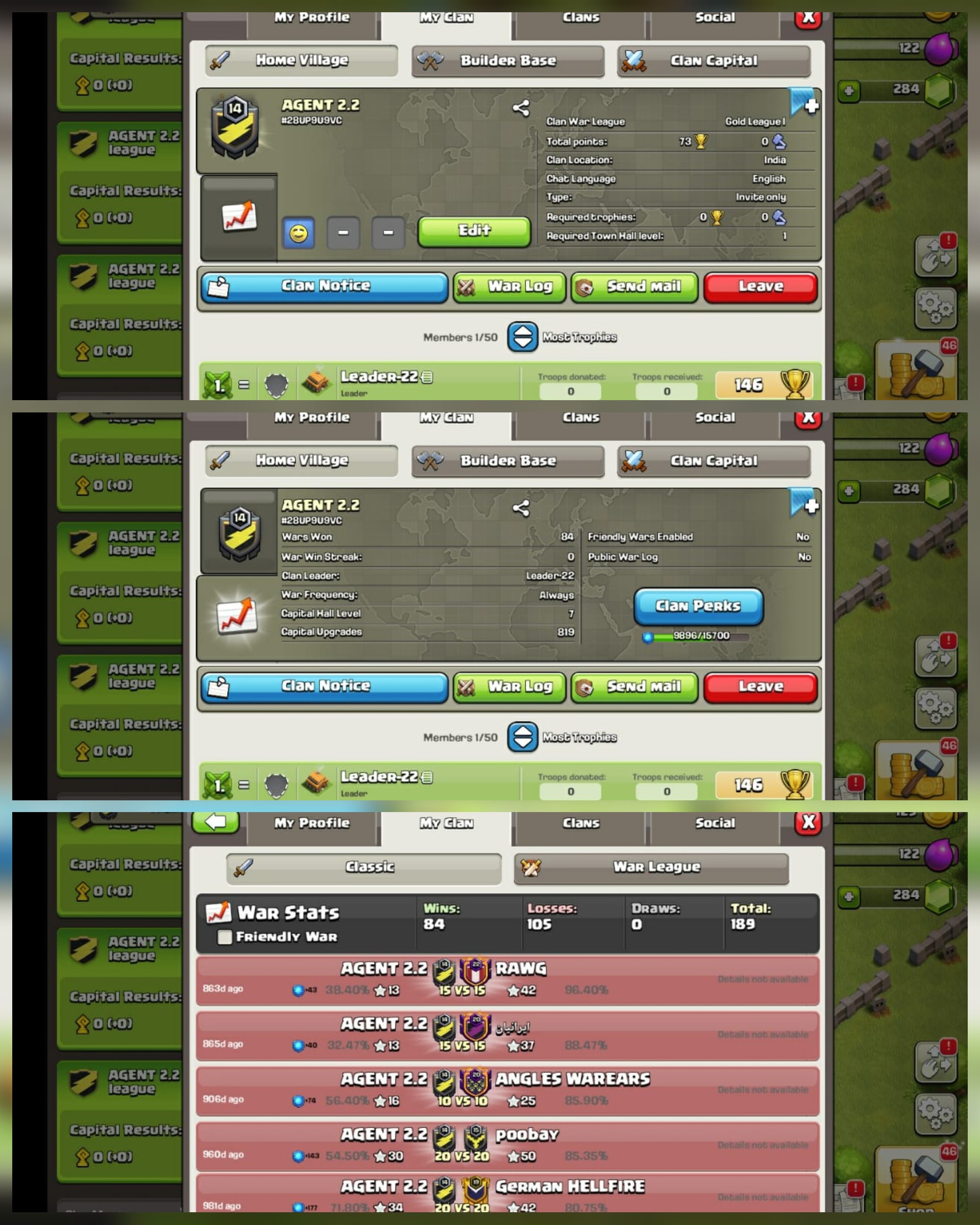 Rare Name- AGENT 2.2| Gold 1| CC 7 | level14  | 84Win-105Loss  | Fast Delivery | Cheap Clan