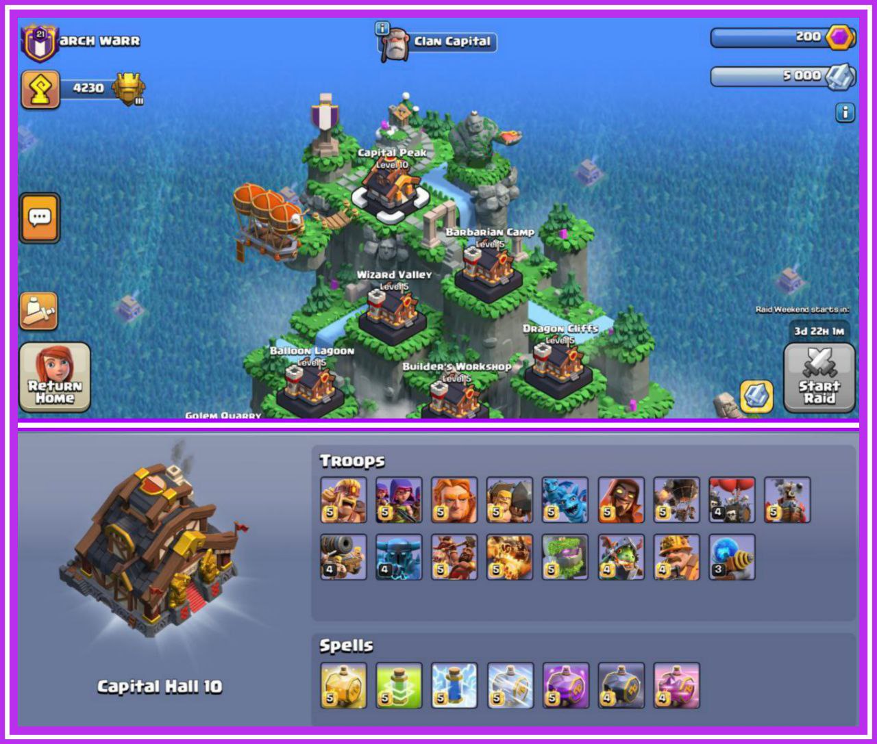 {SUPER PREMIUM🎃}LVL 21.5(ALMOST LVL 25) 👿PURE MAXX CLAN CASTLE 10 MAXX 🎃 ENGLISH NAME - ARCH WAR 😈WIN - 288 ,LOSS- 202 💥SUPER STRONG WARLOG 🔥CWL LEAGUE - CRYSTAL 1 ✨FULLY ACTIVE CLAN 🎃 HARD WORK OF MORE THAN 10 YEARS 🤝 SUPER FAST DELIVERY 🌟