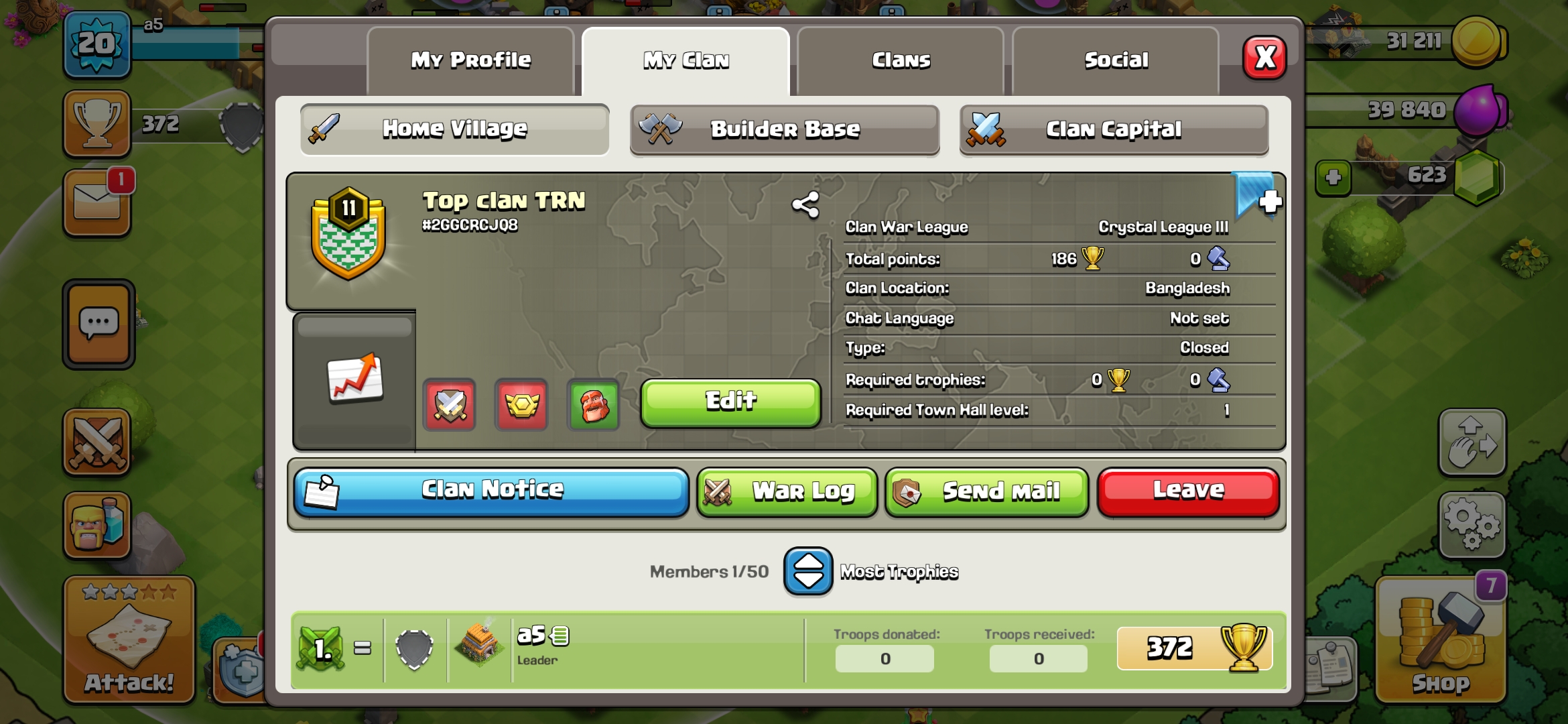 🔥CLAN NAME:- TOP CLAN TRN🔥CLAN LEVEL: 11 🔥 LEAGUE: GOLD 3🔥 CLAN CAPITAL 7🔥INSTANT DELIVERY