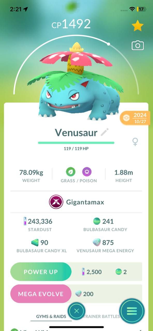 Gigantamax | Starter Venusaur |  Registered & Unregistered Both Trade | Android&IOS both Available