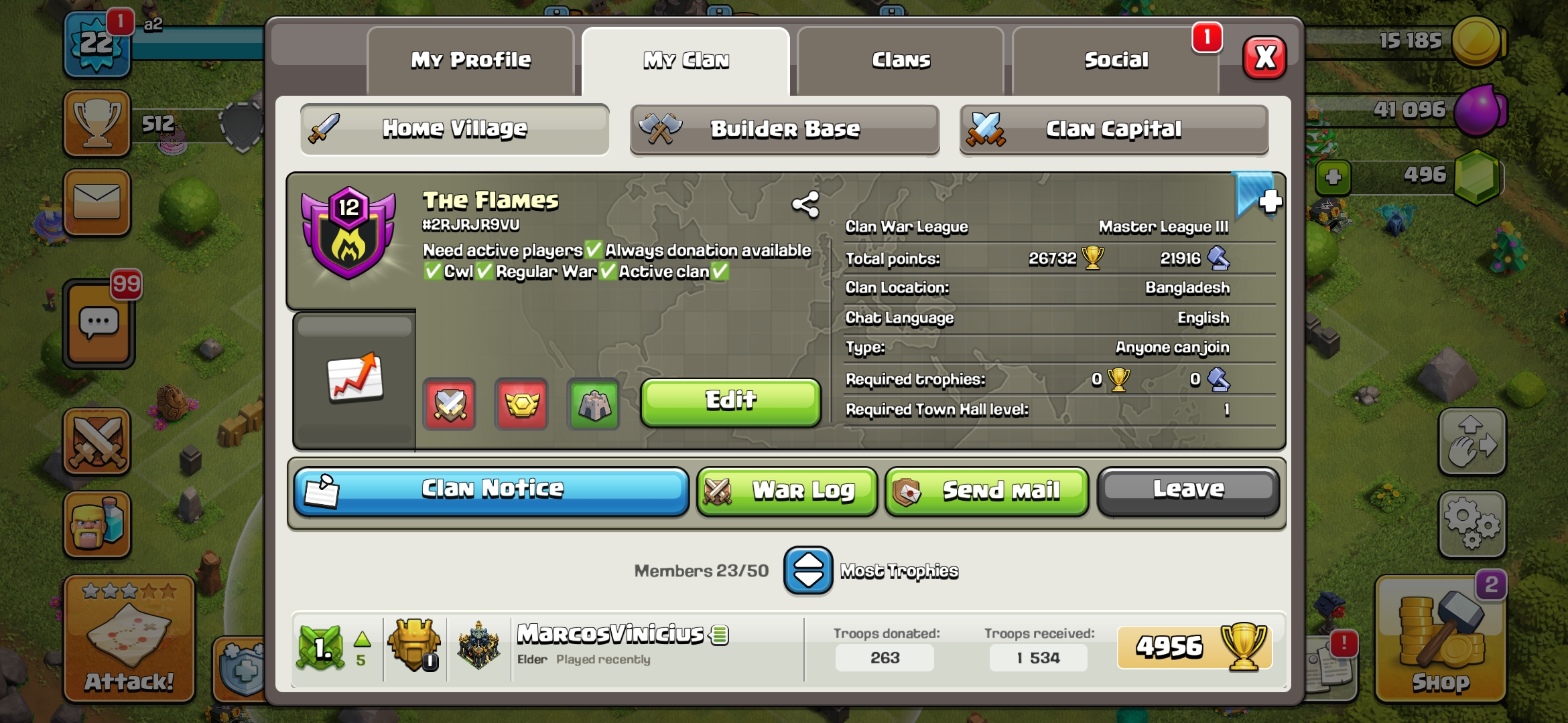 🔥CLAN NAME:- THE FLAMES🔥CLAN LEVEL: 12 🔥LEAGUE: MASTER 3 🔥9 WIN STREAK🔥INSTANT DELIVERY
