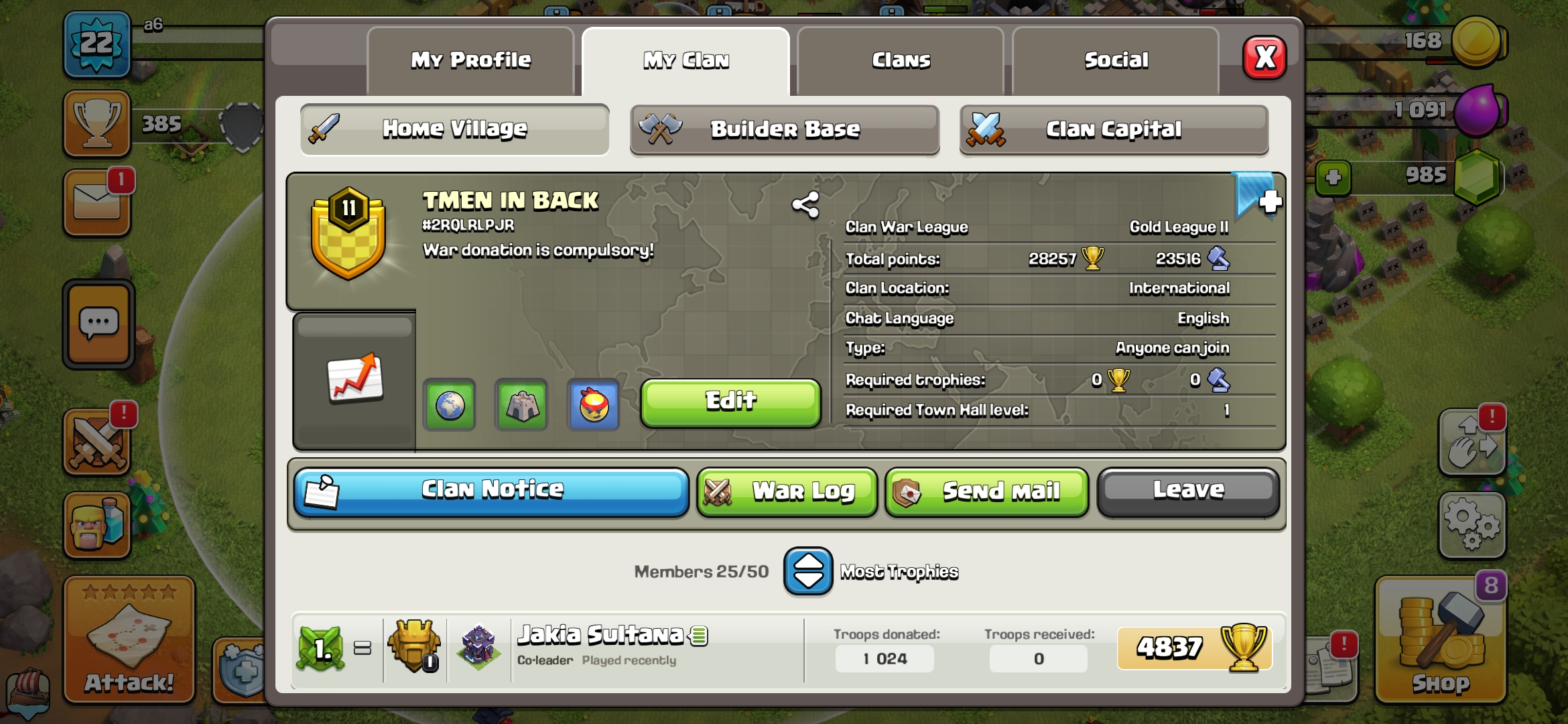 🔥CLAN NAME:- TMAN IS BACK🔥CLAN LEVEL: 11🔥LEAGUE: GOLD 2🔥CAPITAL HALL 7🔥INSTANT DELIVERY