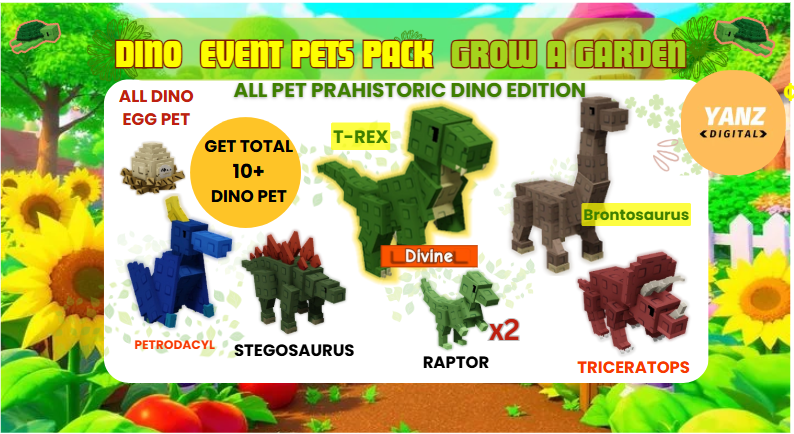 🐱‍🐉 Bundle Dino Edition Pets: T-Rex, Brontosaurus, Petrodacyl, Triceratops | 10 Pets Total - Grow A Garden