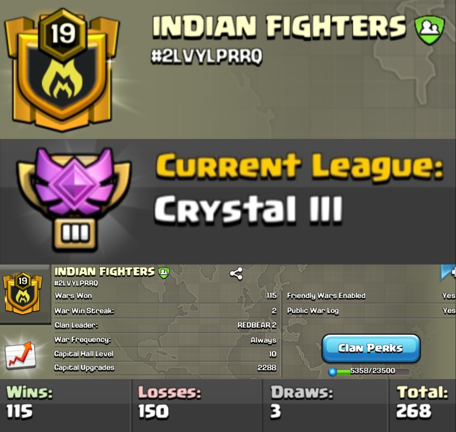 Level 19 clan || clan capital 10 || crystal 3 || name - INDIAN FIGHTERS