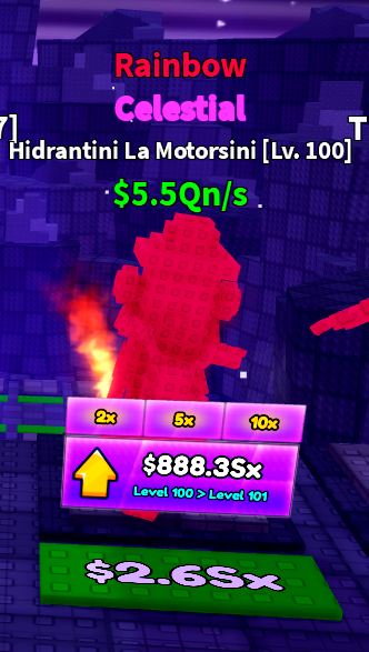 Hidrantini La Motorsini Rainbow 5.5Qn/s Lv100 | Rebirth 13 - 2x Money | Survive Lava For Brainrots