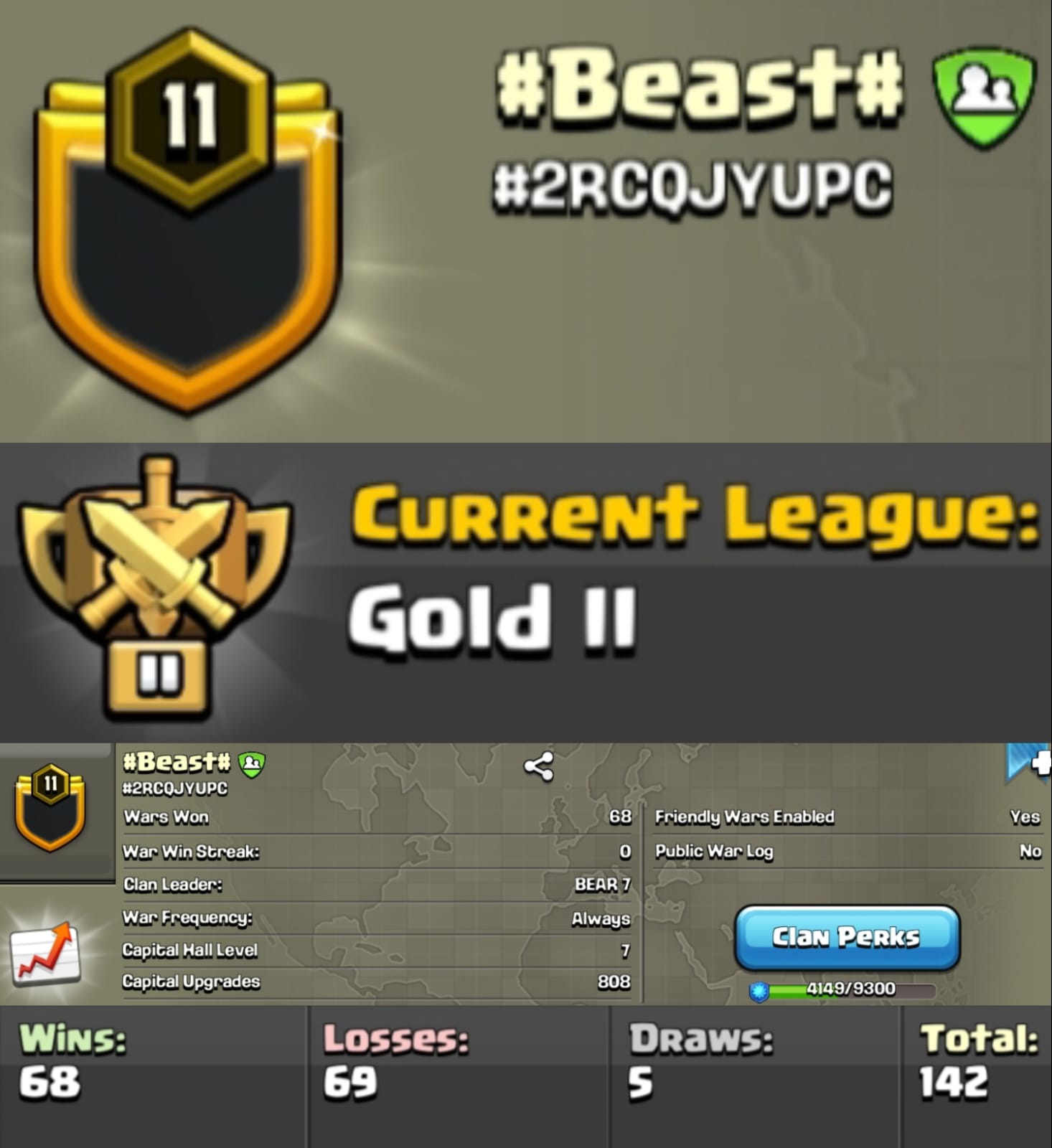 Level 11 clan || clan capital 7 || gold 2 || name - Beast