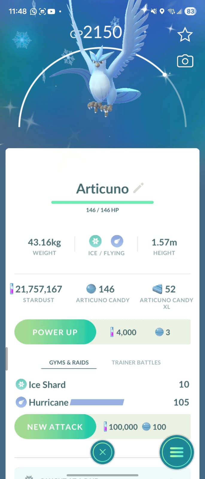 Shiny Articuno + 1 Million Stardust for trade ~  Cp 2000-2500 | Buy 2 Get  1 Regular Articuno Free