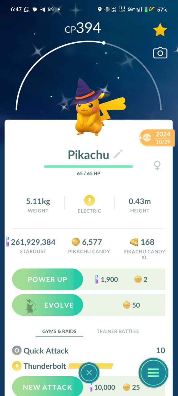 Starter Rare Shiny Halloween Hat Pikachu | Trade 20K/1M Stardust | Android & iOS Both Available