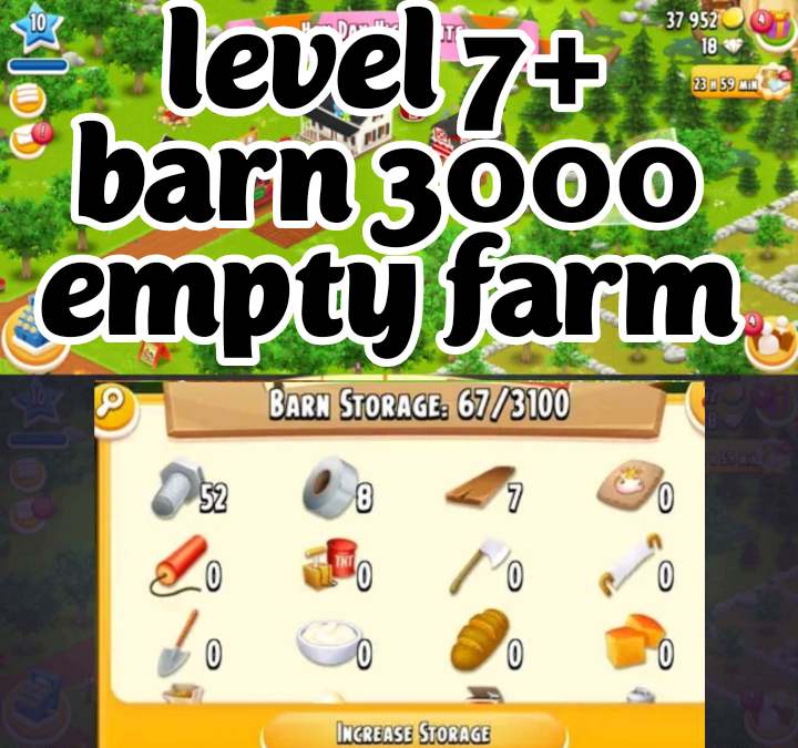 Lv 7+ Barn 3000 emty Farm / Only 15$