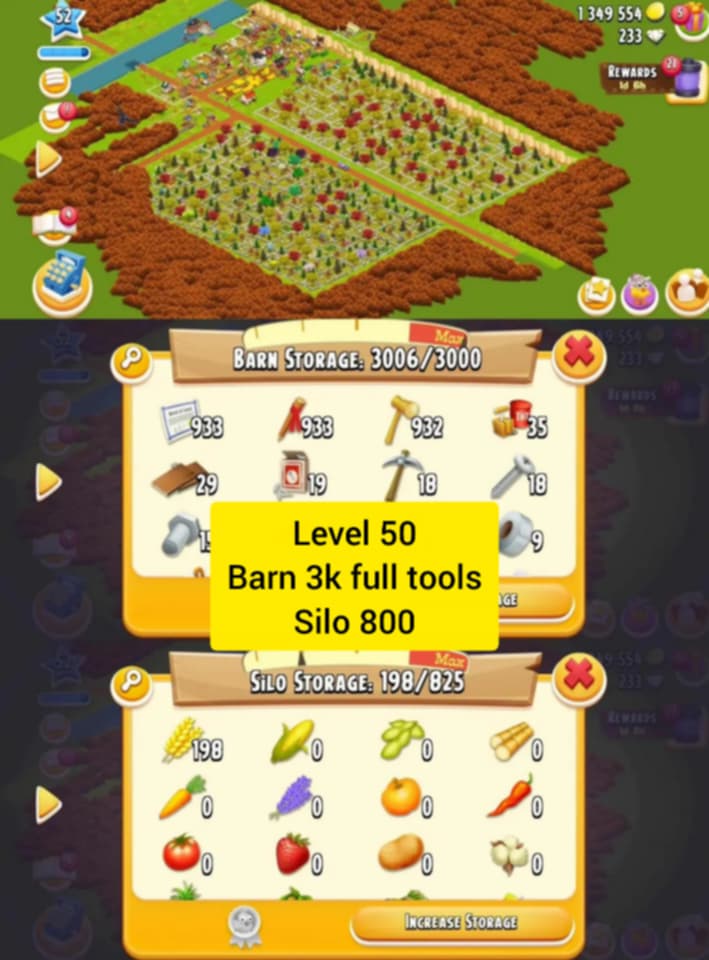 Lv - 50 / Barn 3 k Inside full silo tools / Fast Delivery/ only $15