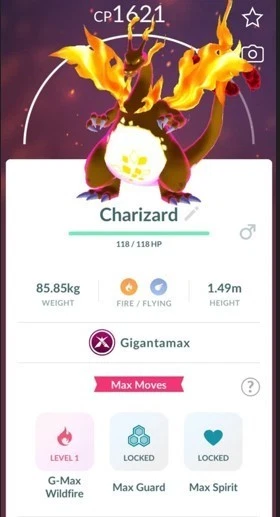 Charizard Gigantamax maxed level 50 3move- 20k Stardust Trade Go