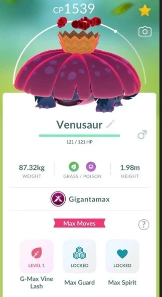 Venusaur Gigantamax maxed level 50 3move- 20k Stardust Trade Go