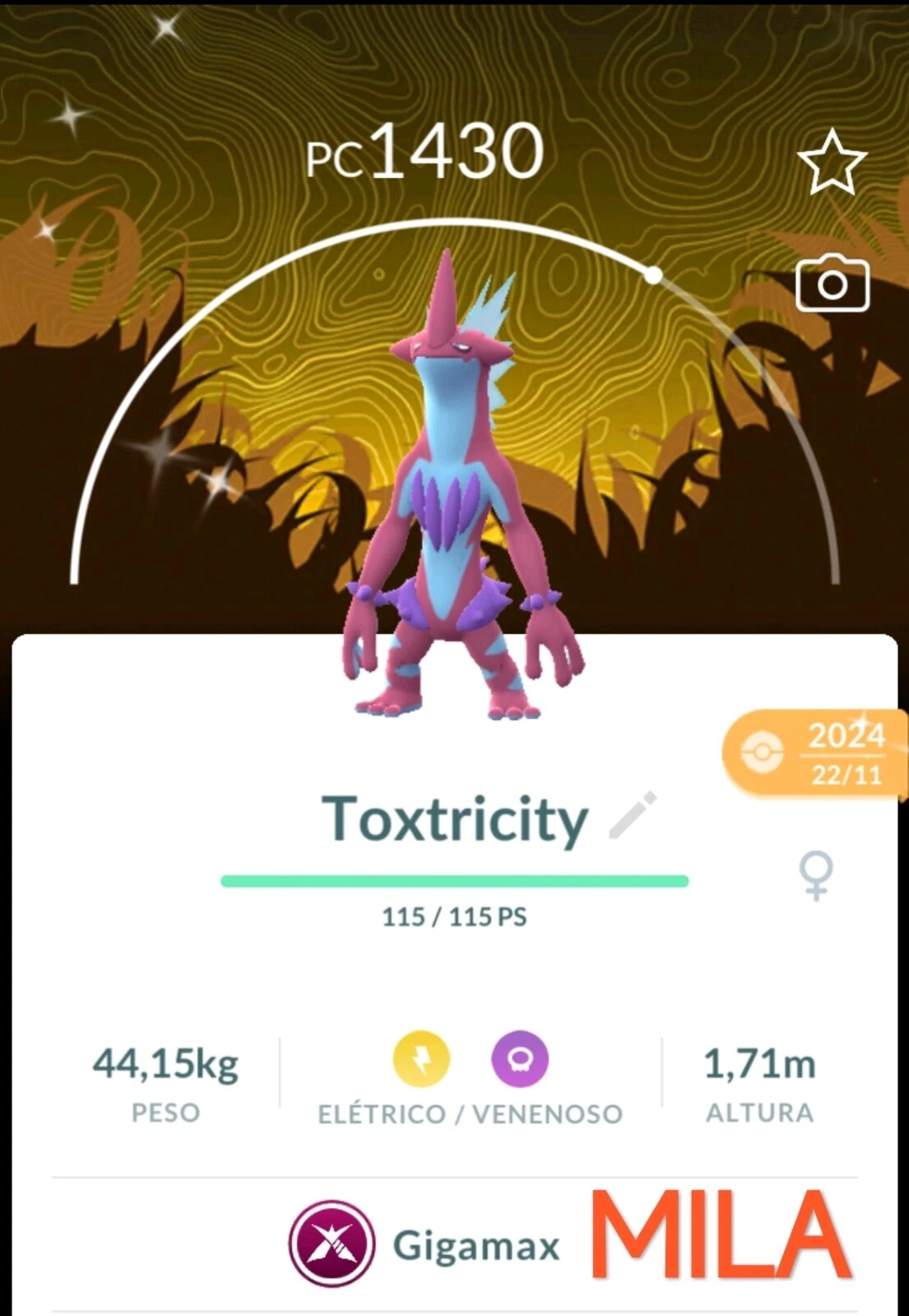 POKEMON GO - Shiny Toxtricity Gigantamax- Low Key Form background Global - TRADE 20K or 1mil Stardust