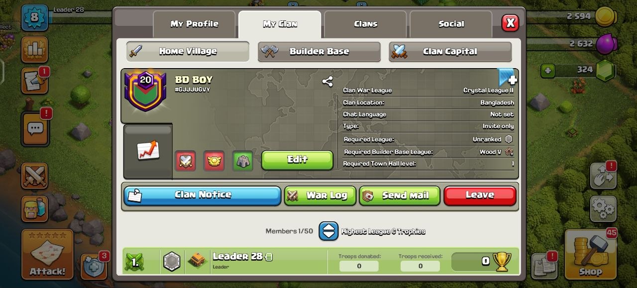 Exclusive Clan 🔥 Level 20 🔥 WoW Name 🔥League Crystals 2 🔥War Log Win 342 Lost Only 266 🔥 Capital 8 🔥BEST🔥DEAL