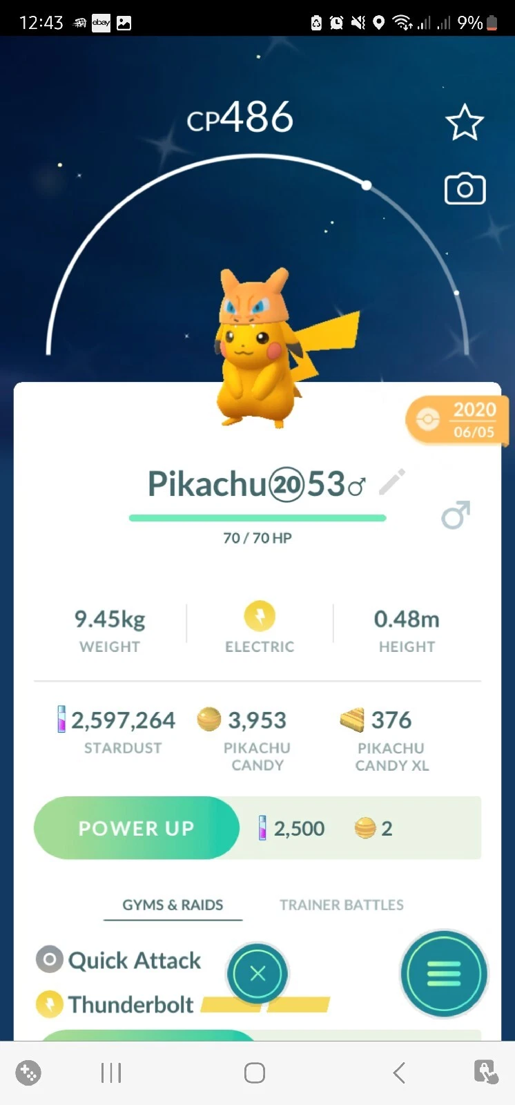 Shiny Pikachu Costume Charizard Hat- T r a d e Go