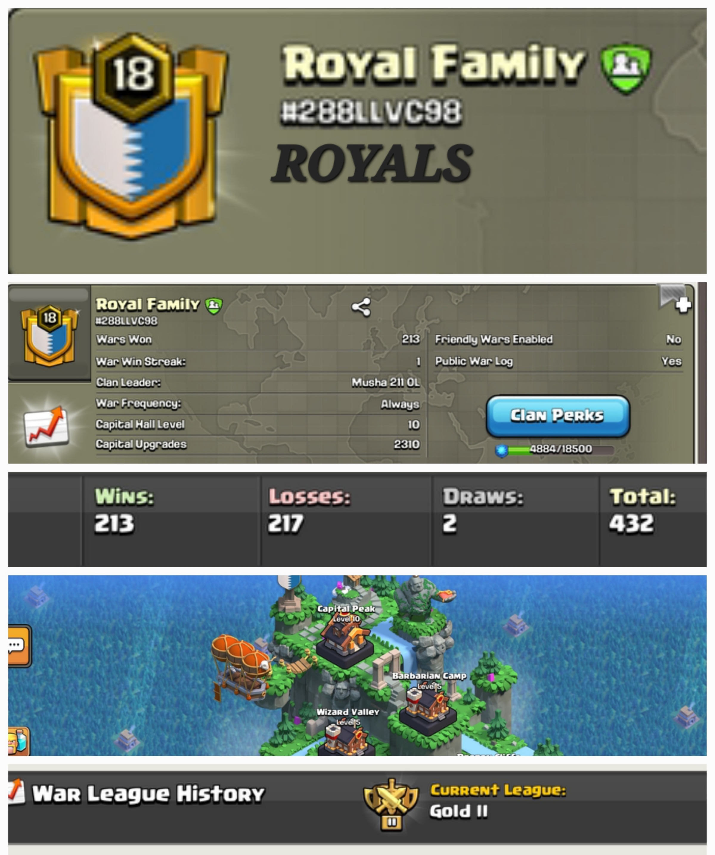 ROYAL FAMILY !! LEVEL 18 !! CAPITAL PEAK 10 !! WIN 213 LOSS 217 !! GOLD 2 !! PERFECT NAME !! CHEAP !! FAST DELIVERY