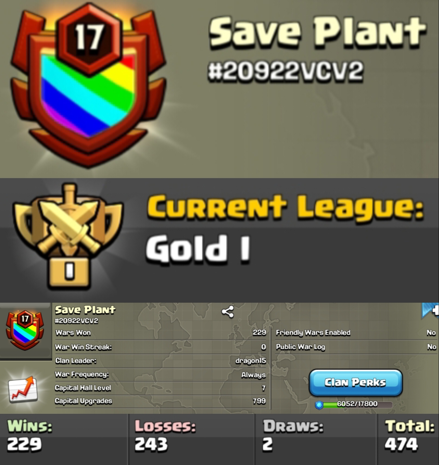 Level 17 clan || clan capital 7 || gold 1 || name - Save Plant