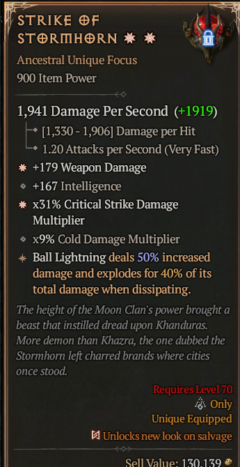 Strike of Stormhorn 2GA ? Unique Focus ? Good Roll S13 24/7 Online Acc#1C123