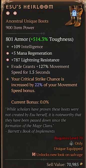 Esu's Heirloom 2GA ? Unique Boots ? High Roll S13 24/7 Online Acc#1C125