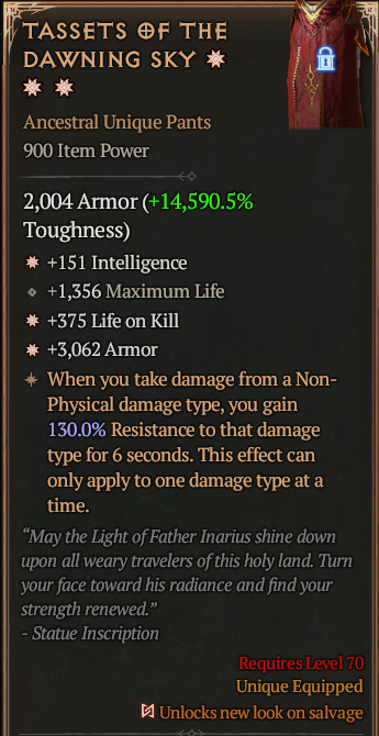 Tassets of the Dawning Sky 3GA ? Unique Pants ? Good Roll S13 24/7 Online Acc#1C131