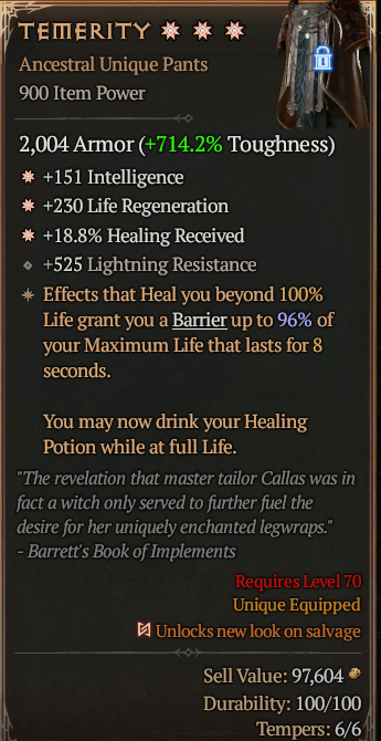Temerity 3GA ? Unique Pants ? High Roll S13 24/7 Online Acc#1C132