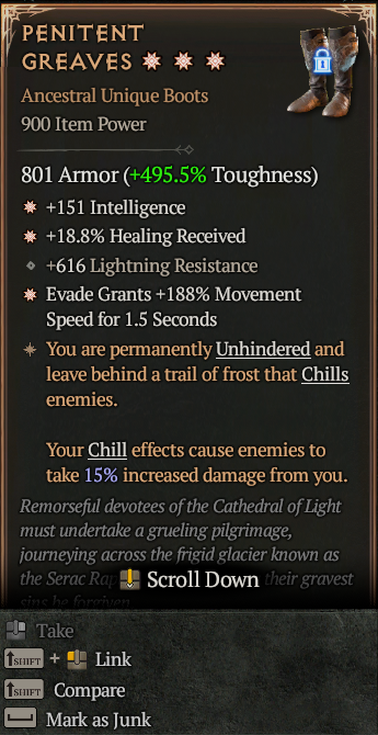 Penitent Greaves 3GA ? Unique Boots ? Full Max Roll S13 24/7 Online Acc#1C133