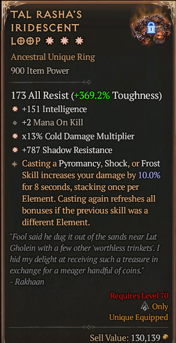 Tal Rasha's Iridescent Loop 3GA ? Unique Ring ? Good Roll S13 24/7 Online Acc#1C137